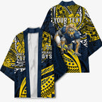 Personalised North Queensland Cowboys Kimono Polynesian Tribal Art Style With Powerful Blue Heeler Mascot