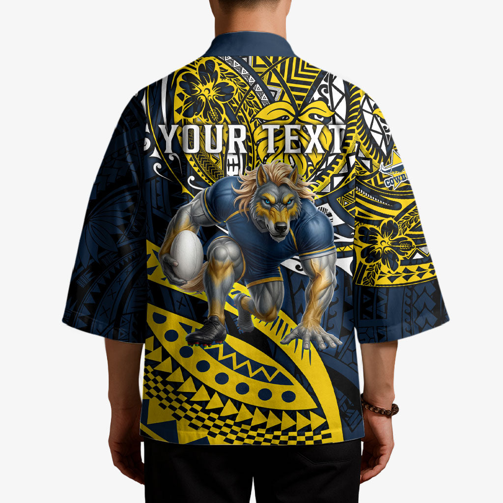 Personalised North Queensland Cowboys Kimono Polynesian Tribal Art Style With Powerful Blue Heeler Mascot