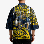 Personalised North Queensland Cowboys Kimono Polynesian Tribal Art Style With Powerful Blue Heeler Mascot