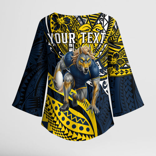 Personalised North Queensland Cowboys Kimono Sleeve Blouse Polynesian Tribal Art Style With Powerful Blue Heeler Mascot
