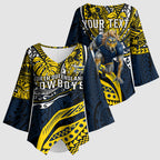 Personalised North Queensland Cowboys Kimono Sleeve Blouse Polynesian Tribal Art Style With Powerful Blue Heeler Mascot