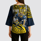 Personalised North Queensland Cowboys Kimono Sleeve Blouse Polynesian Tribal Art Style With Powerful Blue Heeler Mascot
