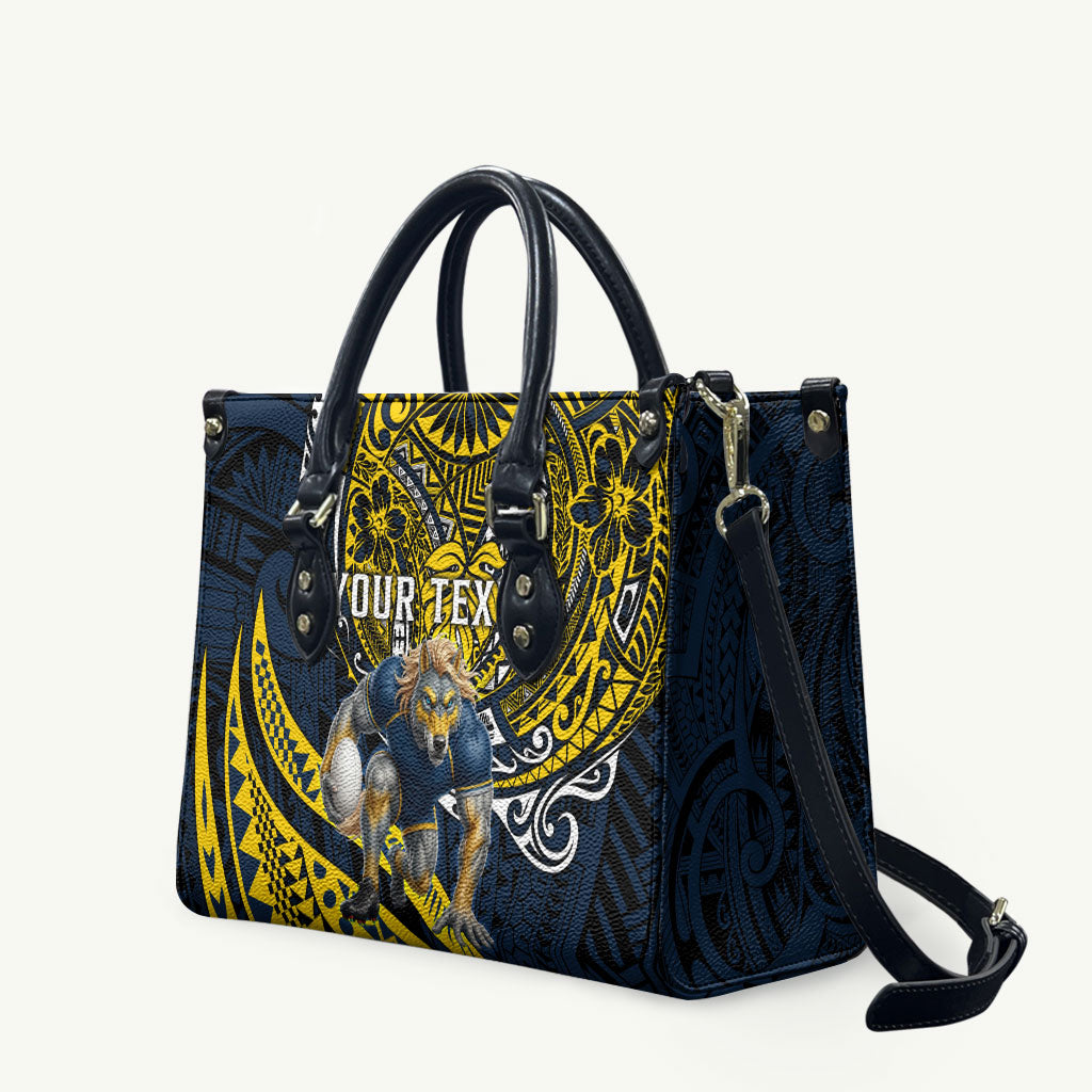 Personalised North Queensland Cowboys Leather Bag Polynesian Tribal Art Style With Powerful Blue Heeler Mascot