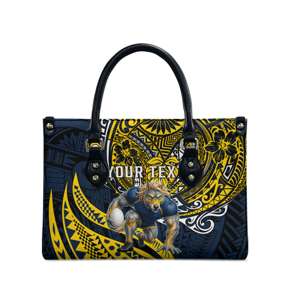 Personalised North Queensland Cowboys Leather Bag Polynesian Tribal Art Style With Powerful Blue Heeler Mascot
