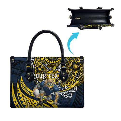 Personalised North Queensland Cowboys Leather Bag Polynesian Tribal Art Style With Powerful Blue Heeler Mascot