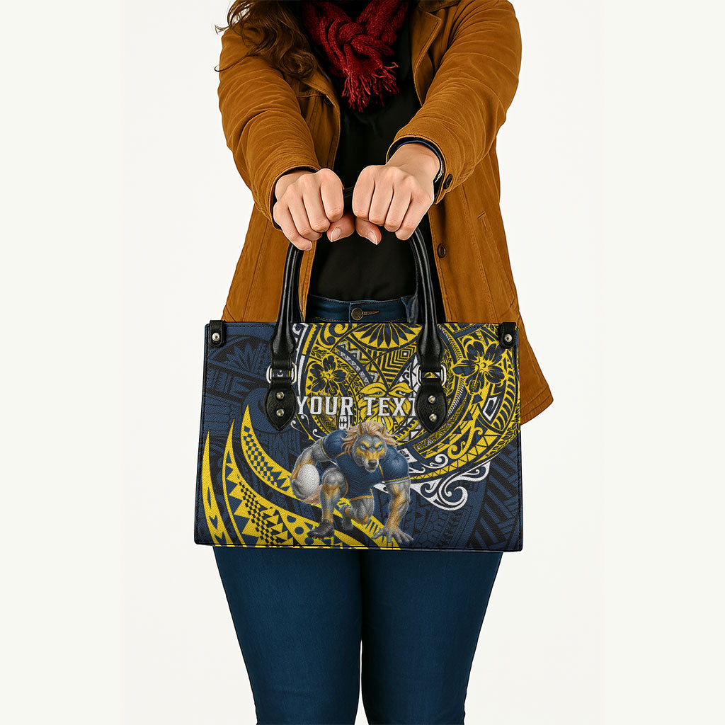 Personalised North Queensland Cowboys Leather Bag Polynesian Tribal Art Style With Powerful Blue Heeler Mascot
