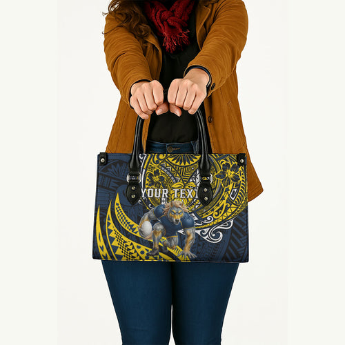 Personalised North Queensland Cowboys Leather Bag Polynesian Tribal Art Style With Powerful Blue Heeler Mascot