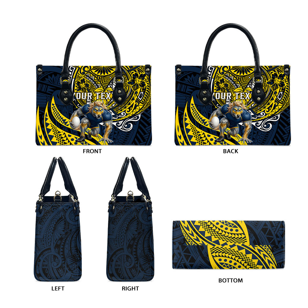 Personalised North Queensland Cowboys Leather Bag Polynesian Tribal Art Style With Powerful Blue Heeler Mascot