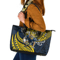 Personalised North Queensland Cowboys Leather Tote Bag Polynesian Tribal Art Style With Powerful Blue Heeler Mascot