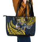 Personalised North Queensland Cowboys Leather Tote Bag Polynesian Tribal Art Style With Powerful Blue Heeler Mascot