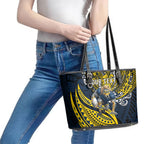 Personalised North Queensland Cowboys Leather Tote Bag Polynesian Tribal Art Style With Powerful Blue Heeler Mascot