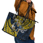 Personalised North Queensland Cowboys Leather Tote Bag Polynesian Tribal Art Style With Powerful Blue Heeler Mascot