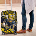 Personalised North Queensland Cowboys Luggage Cover Polynesian Tribal Art Style With Powerful Blue Heeler Mascot