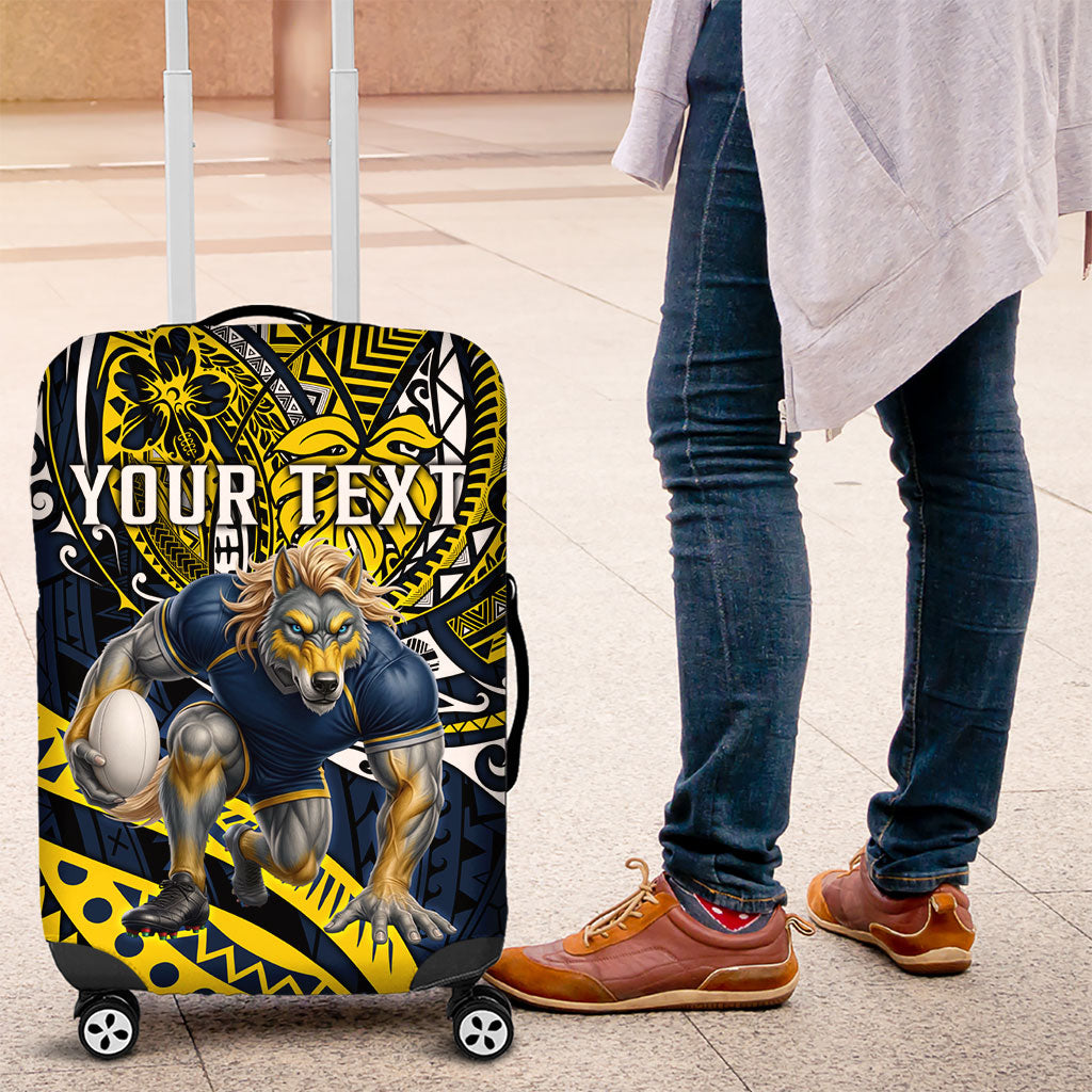 Personalised North Queensland Cowboys Luggage Cover Polynesian Tribal Art Style With Powerful Blue Heeler Mascot
