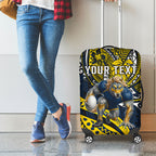 Personalised North Queensland Cowboys Luggage Cover Polynesian Tribal Art Style With Powerful Blue Heeler Mascot