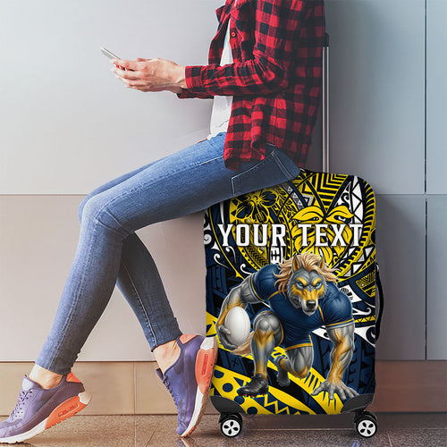 Personalised North Queensland Cowboys Luggage Cover Polynesian Tribal Art Style With Powerful Blue Heeler Mascot