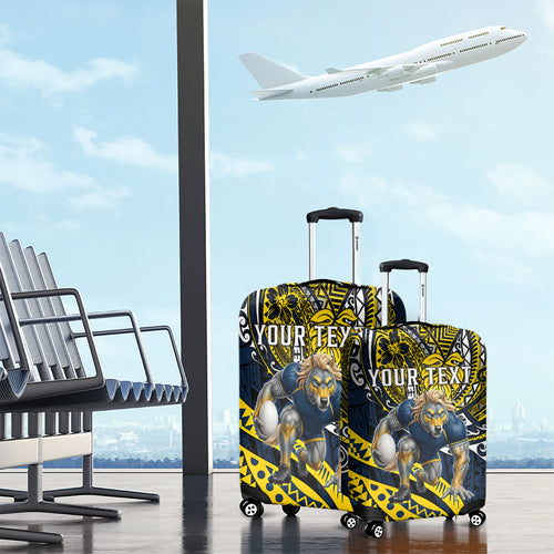 Personalised North Queensland Cowboys Luggage Cover Polynesian Tribal Art Style With Powerful Blue Heeler Mascot