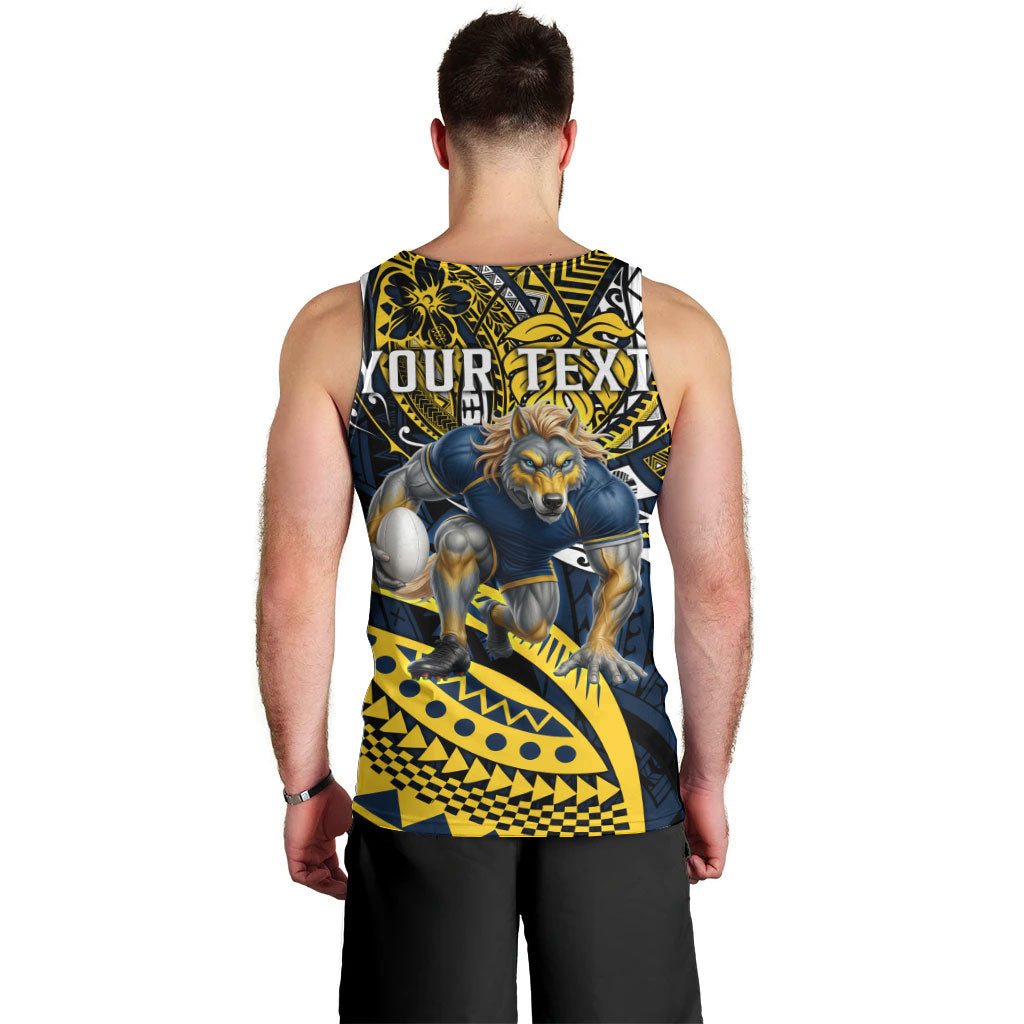 Personalised North Queensland Cowboys Men Tank Top Polynesian Tribal Art Style With Powerful Blue Heeler Mascot