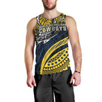 Personalised North Queensland Cowboys Men Tank Top Polynesian Tribal Art Style With Powerful Blue Heeler Mascot
