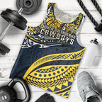 Personalised North Queensland Cowboys Men Tank Top Polynesian Tribal Art Style With Powerful Blue Heeler Mascot