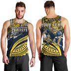 Personalised North Queensland Cowboys Men Tank Top Polynesian Tribal Art Style With Powerful Blue Heeler Mascot