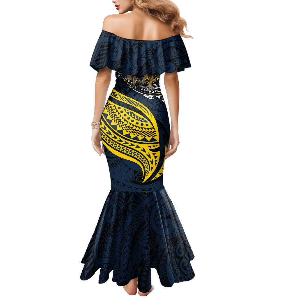 Personalised North Queensland Cowboys Mermaid Dress Polynesian Tribal Art Style With Powerful Blue Heeler Mascot