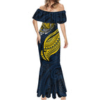 Personalised North Queensland Cowboys Mermaid Dress Polynesian Tribal Art Style With Powerful Blue Heeler Mascot