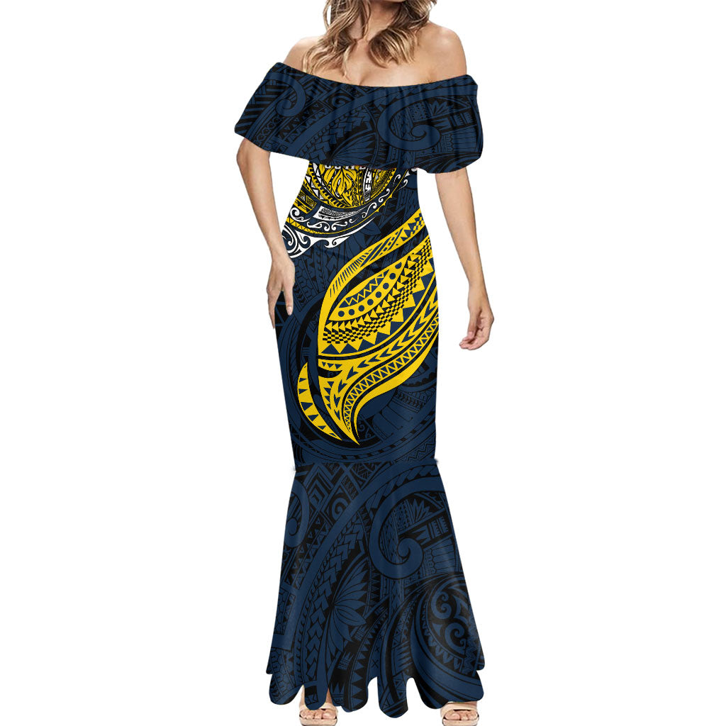 Personalised North Queensland Cowboys Mermaid Dress Polynesian Tribal Art Style With Powerful Blue Heeler Mascot