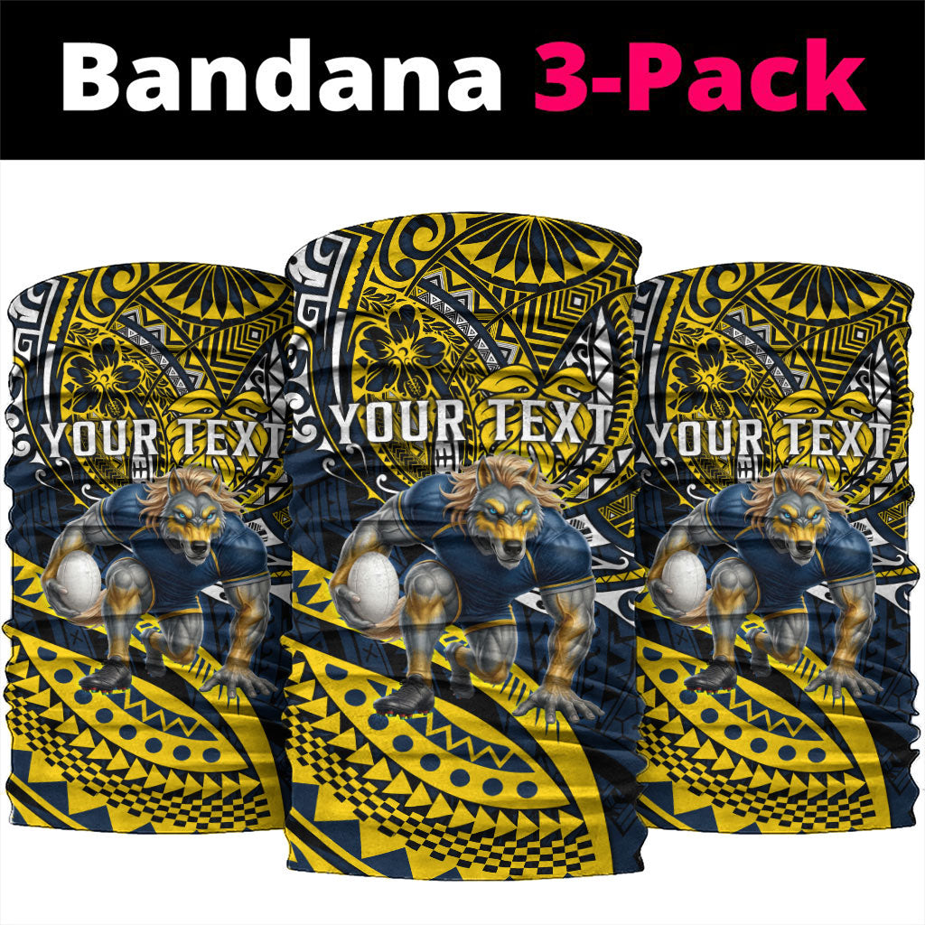 Personalised North Queensland Cowboys Neck Gaiter Polynesian Tribal Art Style With Powerful Blue Heeler Mascot