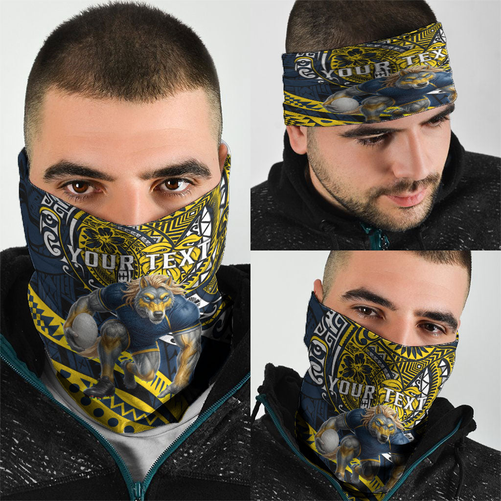 Personalised North Queensland Cowboys Neck Gaiter Polynesian Tribal Art Style With Powerful Blue Heeler Mascot