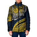 Personalised North Queensland Cowboys Padded Jacket Polynesian Tribal Art Style With Powerful Blue Heeler Mascot