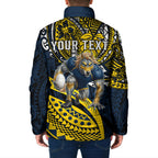 Personalised North Queensland Cowboys Padded Jacket Polynesian Tribal Art Style With Powerful Blue Heeler Mascot