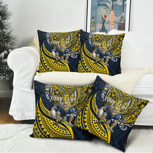 Personalised North Queensland Cowboys Pillow Cover Polynesian Tribal Art Style With Powerful Blue Heeler Mascot