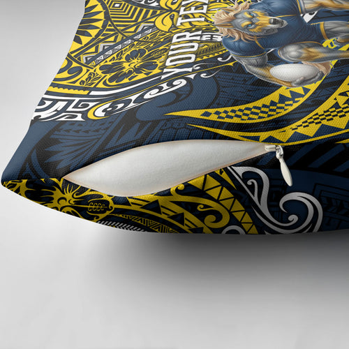 Personalised North Queensland Cowboys Pillow Cover Polynesian Tribal Art Style With Powerful Blue Heeler Mascot
