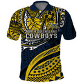 Personalised North Queensland Cowboys Polo Shirt Polynesian Tribal Art Style With Powerful Blue Heeler Mascot