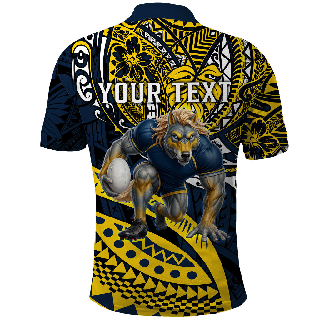 Personalised North Queensland Cowboys Polo Shirt Polynesian Tribal Art Style With Powerful Blue Heeler Mascot