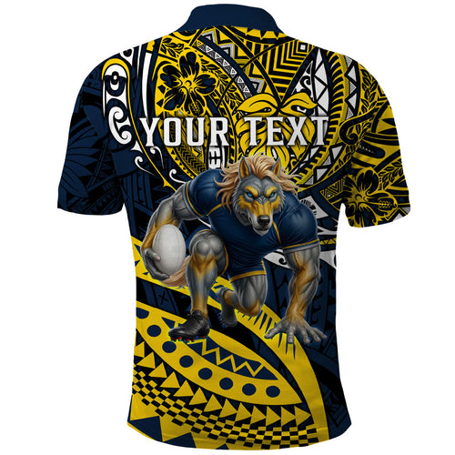 Personalised North Queensland Cowboys Polo Shirt Polynesian Tribal Art Style With Powerful Blue Heeler Mascot