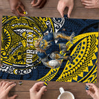Personalised North Queensland Cowboys Puzzle Polynesian Tribal Art Style With Powerful Blue Heeler Mascot