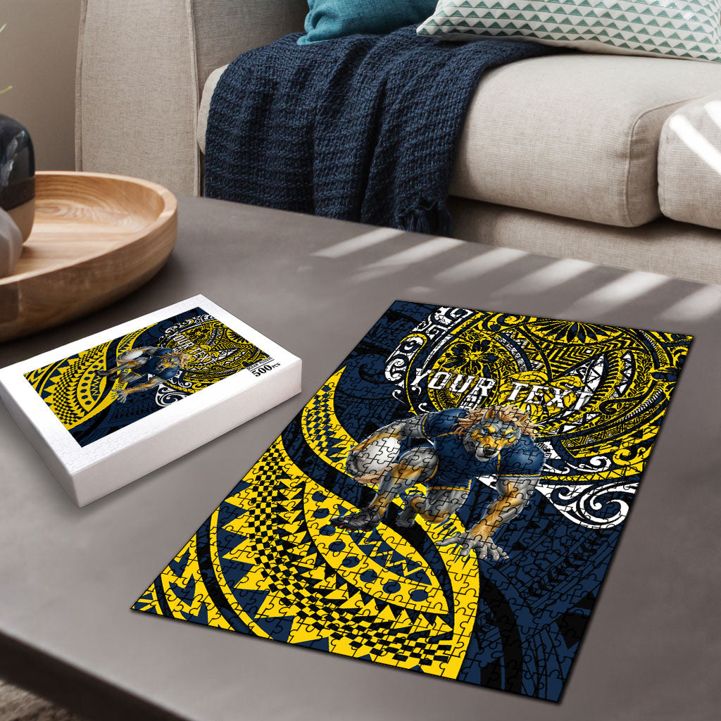 Personalised North Queensland Cowboys Puzzle Polynesian Tribal Art Style With Powerful Blue Heeler Mascot