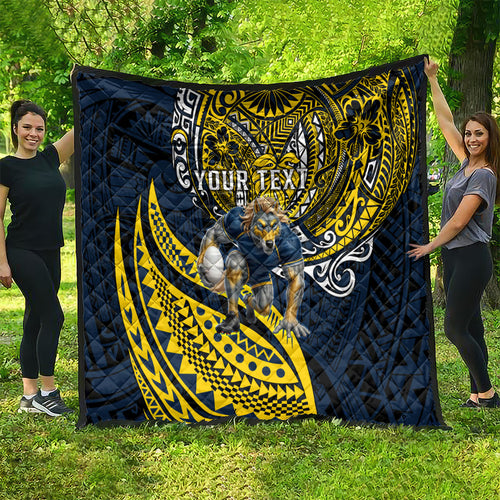 Personalised North Queensland Cowboys Quilt Polynesian Tribal Art Style With Powerful Blue Heeler Mascot