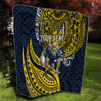 Personalised North Queensland Cowboys Quilt Polynesian Tribal Art Style With Powerful Blue Heeler Mascot