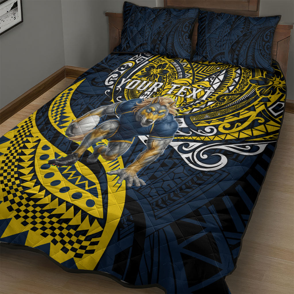 Personalised North Queensland Cowboys Quilt Bed Set Polynesian Tribal Art Style With Powerful Blue Heeler Mascot