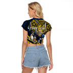 Personalised North Queensland Cowboys Raglan Cropped T Shirt Polynesian Tribal Art Style With Powerful Blue Heeler Mascot
