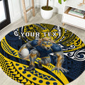 Personalised North Queensland Cowboys Round Carpet Polynesian Tribal Art Style With Powerful Blue Heeler Mascot