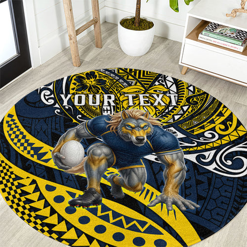 Personalised North Queensland Cowboys Round Carpet Polynesian Tribal Art Style With Powerful Blue Heeler Mascot