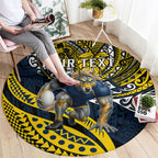 Personalised North Queensland Cowboys Round Carpet Polynesian Tribal Art Style With Powerful Blue Heeler Mascot