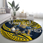 Personalised North Queensland Cowboys Round Carpet Polynesian Tribal Art Style With Powerful Blue Heeler Mascot