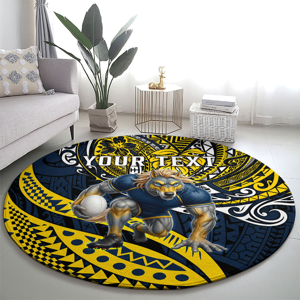 Personalised North Queensland Cowboys Round Carpet Polynesian Tribal Art Style With Powerful Blue Heeler Mascot