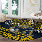 Personalised North Queensland Cowboys Round Carpet Polynesian Tribal Art Style With Powerful Blue Heeler Mascot