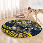 Personalised North Queensland Cowboys Round Carpet Polynesian Tribal Art Style With Powerful Blue Heeler Mascot